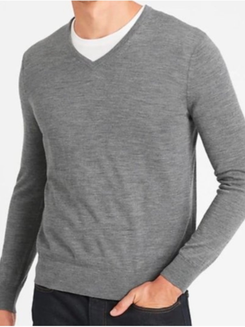 BANANA REPUBLIC Luxury Blend Men's Gray V-Neck Sweater Silk Size Large